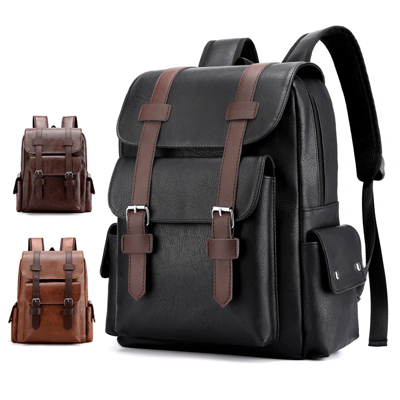 Men PU Leather Backpack